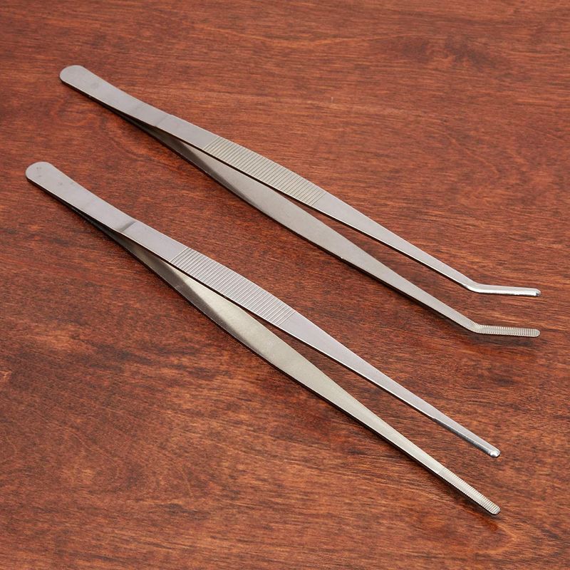 2 Pcs Reptile Feeding Tongs, Super Thick Stainless Steel Forceps Curved and  S