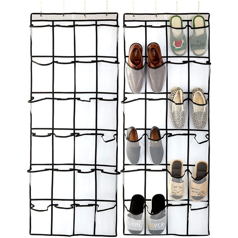 Okuna Outpost Over The Door Hanging Shoe Organizer, Mesh with 24 Pockets (22 x 56 in, 2 Pack)