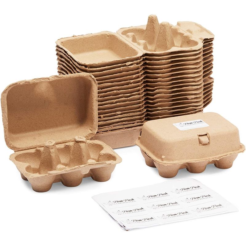 Half Dozen Egg Cartons with 25 Labels (Brown, 20 Pack)