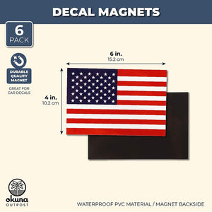 American Flag Car Decals, Patriotic Stickers, Magnet Decal (6 x 4 in, 6 Pack)