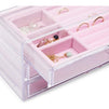 Pink Velvet Jewelry Box with 3 Compartments (9.25 x 5.4 x 4.2 Inches)