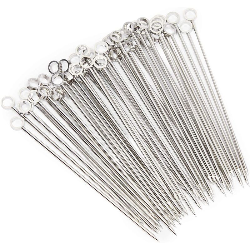 Stainless Steel Cocktail Picks, Metal Toothpicks for Appetizers (4.3 in, 50 Pack)