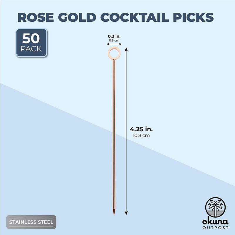 Rose Gold Cocktail Picks for Hors D'oeuvres and Appetizers (4.3 in, 50 Pack)