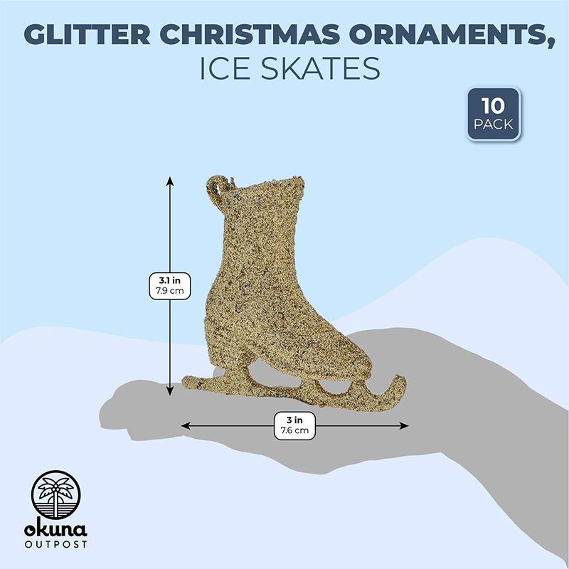 Christmas Tree Ornaments, Gold Glitter Ice Skates Decorations (3 Inches, 10 Pack)