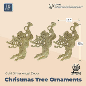 Angel Christmas Tree Ornaments, Gold Glitter Ornament (5.1 x 3.14 in, 10 Pack)