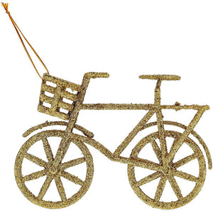 Christmas Tree Ornaments, Gold Glitter Bicycle Decor (4.9 x 3.3 in, 10 Pack)
