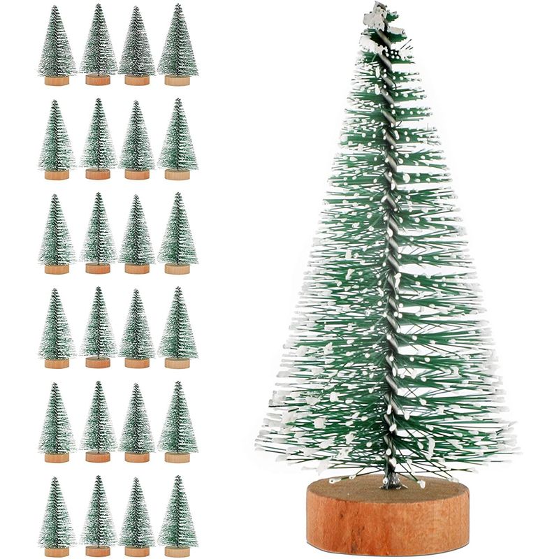 Mini Pine Trees with Snow, Christmas Decorations (3.9 in, 24 Pack)