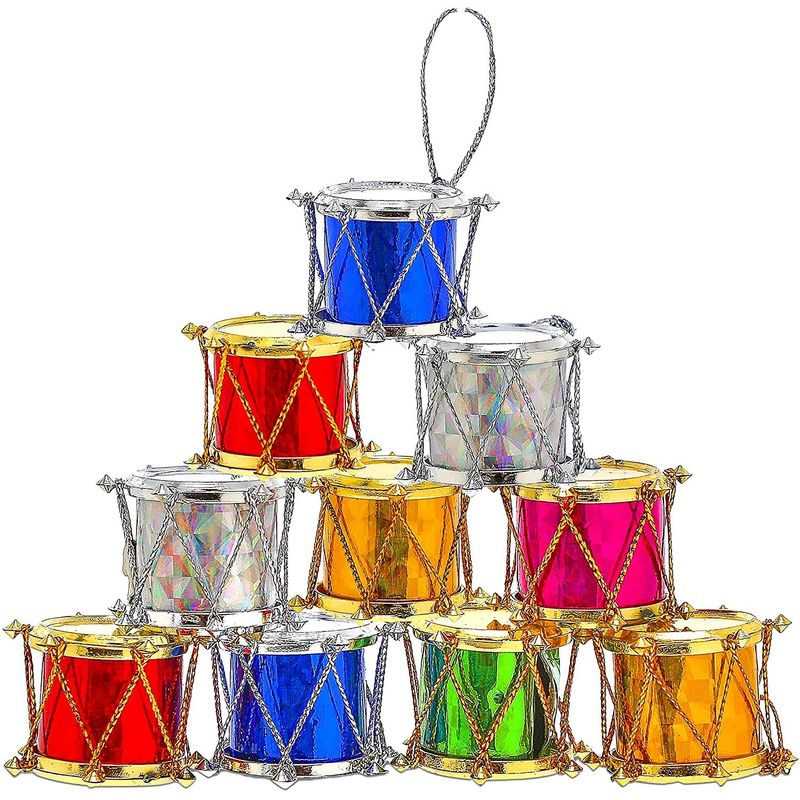 Mini Drums Christmas Tree Ornaments in 6 Colors (1.2 x 1.2 x 0.9 in, 100 Pack)