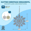 Christmas Tree Ornaments, Glitter Snowflakes in Gold, Silver (3.6 in, 60 Pack)