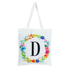 Set of 2 Reusable Monogram Letter D Personalized Canvas Tote Bags for Women, Floral Design (29 Inches)