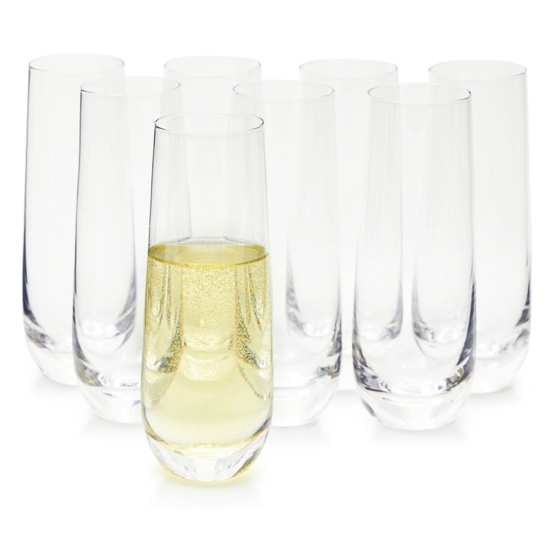 Stemless Champagne Flutes, Wine Glasses for Mimosas, Prosecco (9.8 oz, 8 Pack)