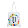 Set of 2 Reusable Monogram Letter U Personalized Canvas Tote Bags for Women, Floral Design (29 Inches)