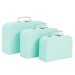 Set of 3 Different Sizes of Paperboard Suitcases with Metal Handles, Decorative Cardboard Storage Boxes (Mint Green)