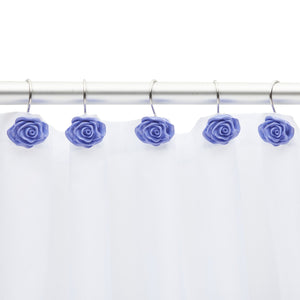Purple Rose Shower Curtain Hooks, Flower Bathroom Decor (Stainless Steel, 12 Pack)