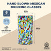 6-Pack Hand Blown Mexican Glassware, Confetti Rock Glasses for Whiskey, Juice, Beverages, Beer, Cocktails, Heavy Duty and Reusable (Colorful Design, 14 oz Capacity)