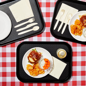 8 Pack Black Plastic Serving Tray, Nonslip for Cafeteria, School Lunch, Fast Food, Restaurant (12 x 16 In, Black)