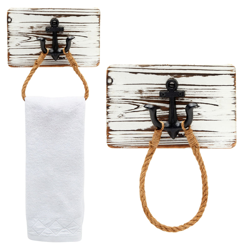 2 Pack Nautical Towel Ring Holder, Anchor Bathroom Decor and Accessories (9 x 6 in)