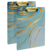 2 Pack Decorative Blue Marble Clipboards, A4 Letter Size with Gold Low Profile Metal Clip (9 x 12 In)