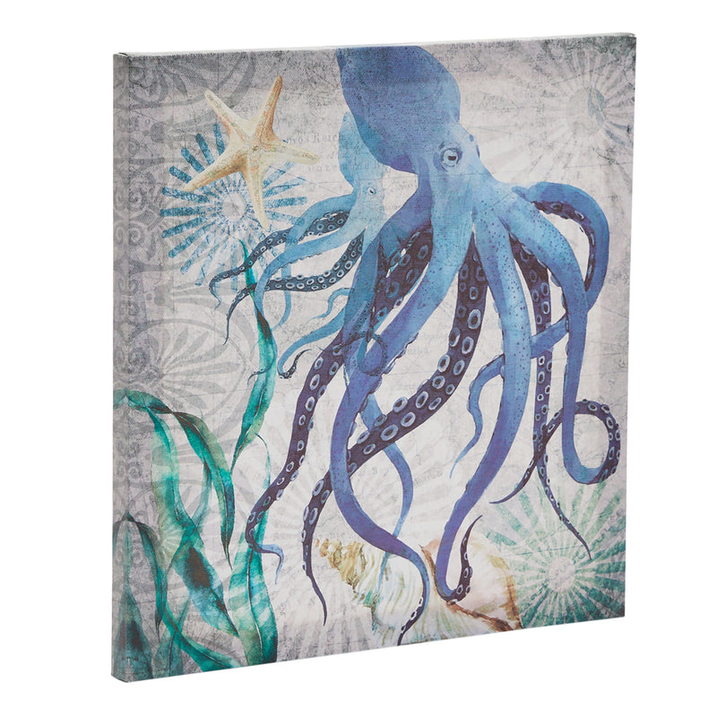 4 Piece Blue Beach Canvas Wall Art Set, Ocean Sea Creature Print Set (4 Designs, 12 x 12 In)