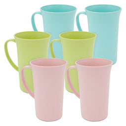 Unbreakable Wheat Straw Mugs with Handle, Set of 6 Reusable Plastic Coffee Cups (3 Colors, 15 oz)