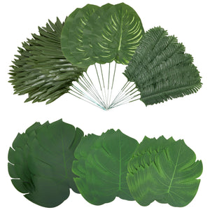 Artificial Palm Leaves Decor, Tropical Jungle Party Decorations (6 Styles, 90 Pieces)
