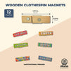 12 Pcs Wooden Clothespins, Cloth Pins with Motivational Magnets for Fridge and Locker, 6 Designs