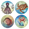 Set of 8 Ocean Animal Ceramic Table Coasters for Drinks with Holder and Cork Base (4 In)