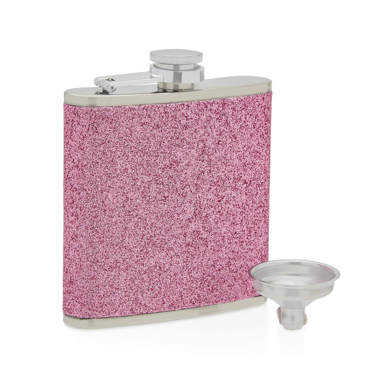 Set of 2 Pcs Pink Glitter Stainless Steel Alcohol Hip Pocket Liquor Flask, Camping Flasks with Funnel for Women, 6 oz.