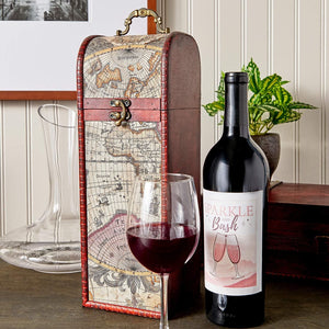 Single Wooden Wine Box Bottle Holder World Map Treasure Chest Gift Box