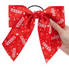 20 Pack 8 Inch Cheer Bows for Cheerleaders, Elastic Ponytail Holders for Women and Girls, Large Bulk Polyester Hair Ribbons for Softball, Volleyball, Gymnastics (2 Designs, Red)