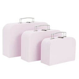 Set of 3 Different Sizes of Paperboard Suitcases with Metal Handles, Decorative Cardboard Storage Boxes (Lavender)