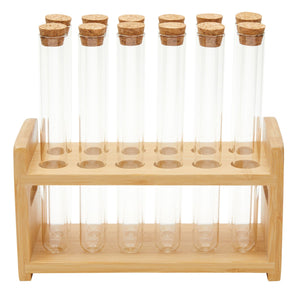 12 Glass Test Tubes with Bamboo Wooden Rack for Party Shot Glass, Spice, Candy