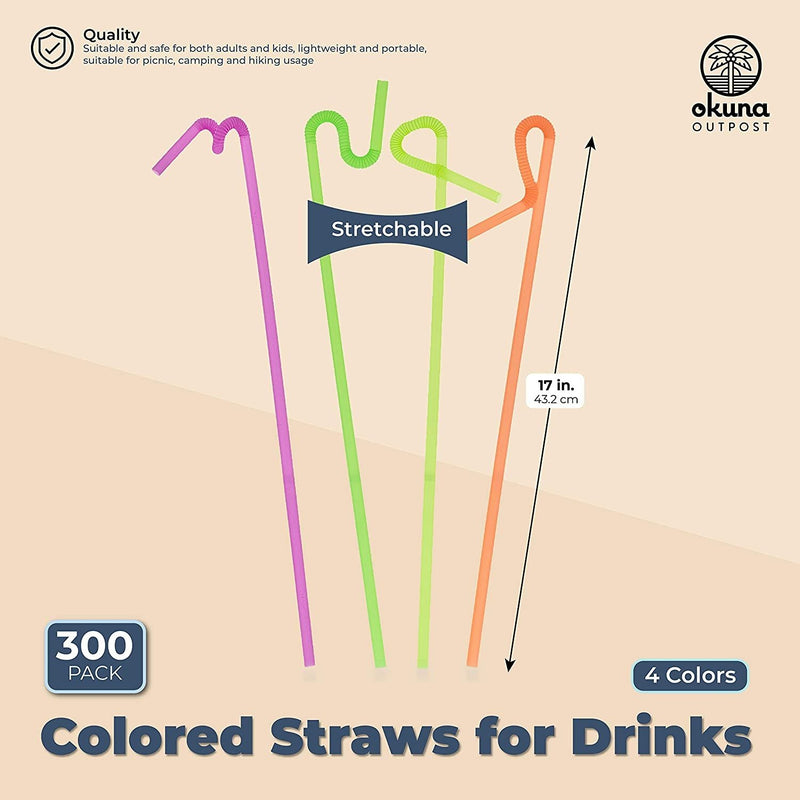 Plastic Drinking Straws, Single Use Bendable Straws (17 x 0.31 In, 300 Pack)