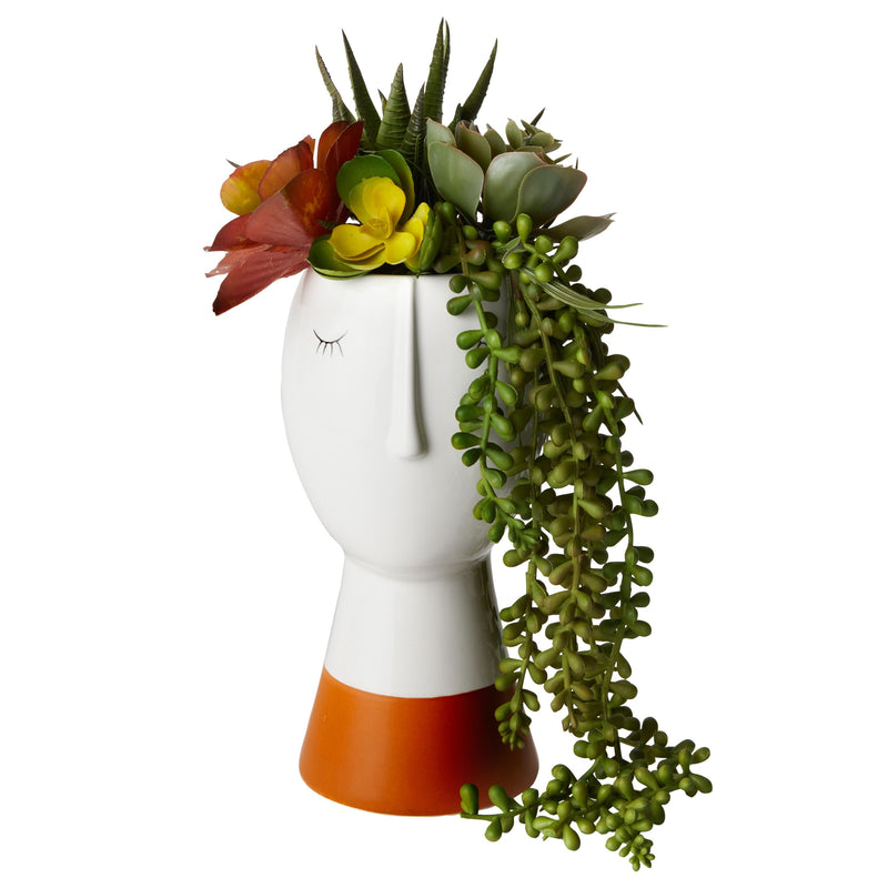 White Ceramic Flower Vase, Head Face Planters for Decorative Table Centerpieces (4.2 x 8.6 Inches)