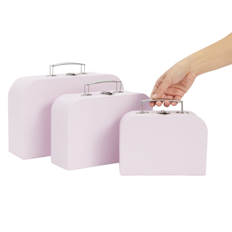 Set of 3 Different Sizes of Paperboard Suitcases with Metal Handles, Decorative Cardboard Storage Boxes (Lavender)