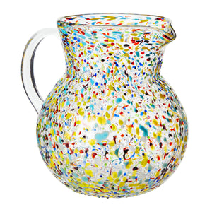 Hand Blown Spanish Sangria Pitcher with Handle, Mexican Water Jug Glass with Confetti Rock Design (84 oz)