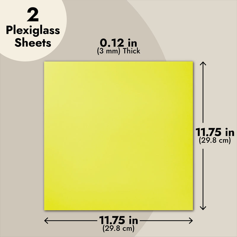 2-Pack Opaque Cast Acrylic Sheet, 1/8-Inch Thick 11.75x11.75-Inch Square Plastic Tiles for Wall Decorations, Laser Cutting, Arts and Crafts, and Custom Signs for Cafes and Boutiques (Yellow)