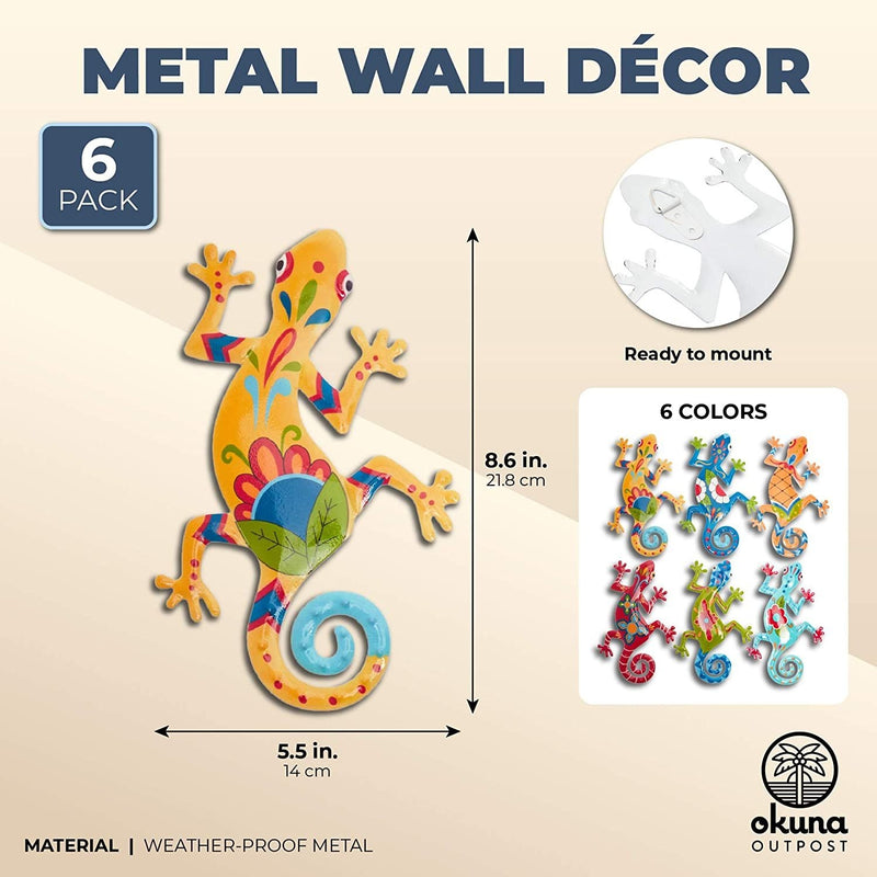 Metal Gecko Outdoor Wall Décor in 6 Designs (5.5 x 8.6 In, 6 Pieces)