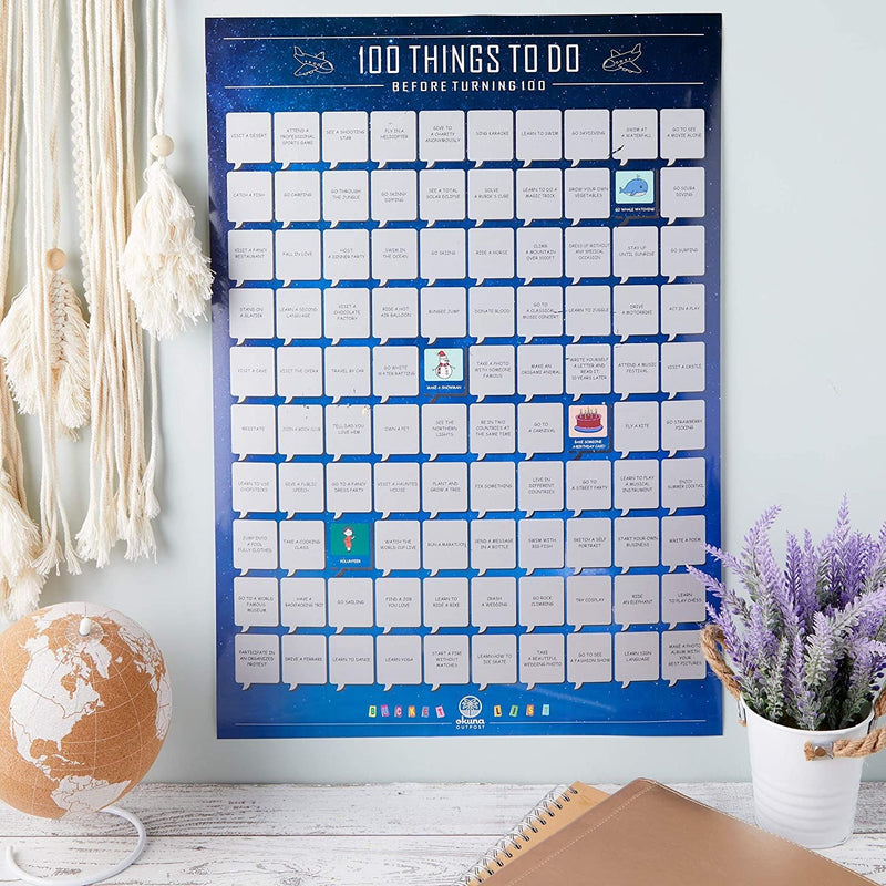 Scratch off Poster, 100 Things To Do Before Turning 100 Bucket List (16.5 x 23.5 In)