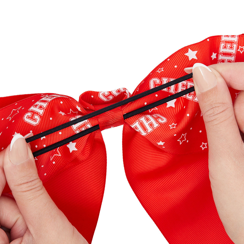 20 Pack 8 Inch Cheer Bows for Cheerleaders, Elastic Ponytail Holders for Women and Girls, Large Bulk Polyester Hair Ribbons for Softball, Volleyball, Gymnastics (2 Designs, Red)