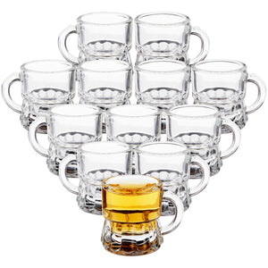 12 Pack 1 Oz Mini Beer Mug Shot Glasses with Handles for Party, Birthday (1.57 x 1.9 In)