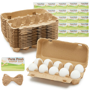 15 Pack Paper Egg Cartons for 10 Chicken Eggs, Reusable Cartons with Labels and Twine