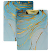 2 Pack Decorative Blue Marble Clipboards, A4 Letter Size with Gold Low Profile Metal Clip (9 x 12 In)
