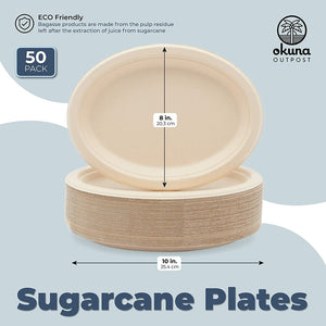 Sugarcane Bagasse Plates, Disposable Dinnerware (10 x 8 Inches, 50 Pack)
