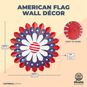 Metal American Flag Floral Haning Wall Decor for 4th of July and Patriotic Party Decorations, 13.5"