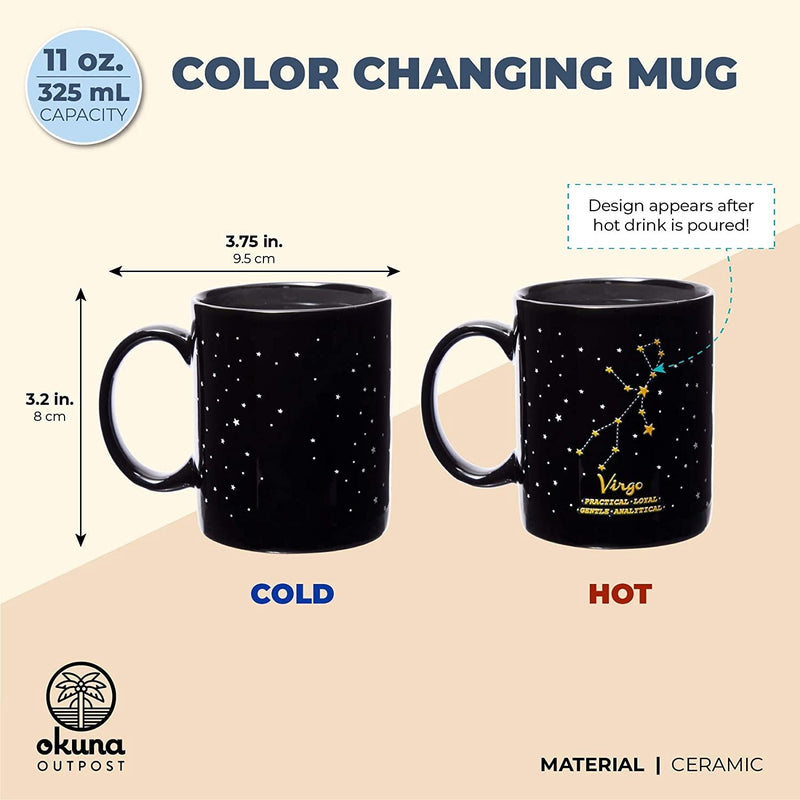 Ceramic Color Changing Mug, Virgo Zodiac Astrology Coffee Mugs for Gifts, Black, 11oz