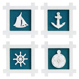Set of 4 Coastal Decor for Home, Hanging Nautical Wall Decorations for Beach Theme Bathroom (5.9 x 5.9 in)
