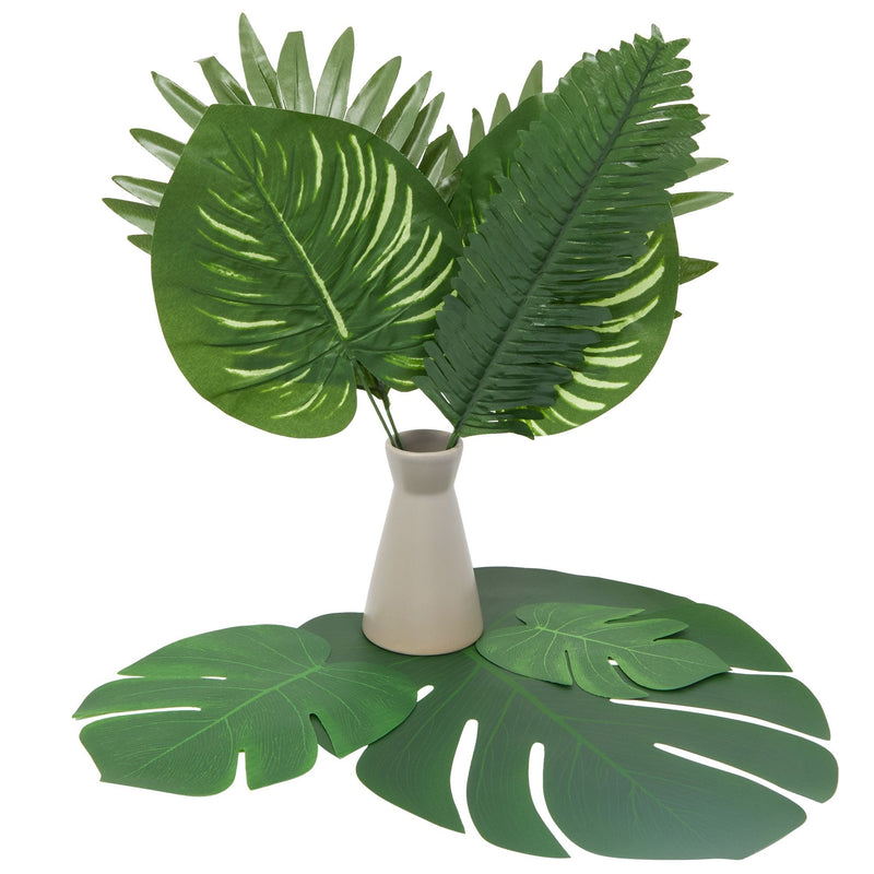 Artificial Palm Leaves Decor, Tropical Jungle Party Decorations (6 Styles, 90 Pieces)
