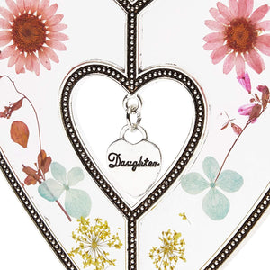 Metal Hanging Heart Suncatcher with Pressed Flowers for Window and Home Decor, 4.5 x 8.25 in.
