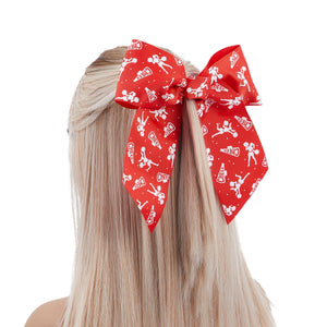 20 Pack 8 Inch Cheer Bows for Cheerleaders, Elastic Ponytail Holders for Women and Girls, Large Bulk Polyester Hair Ribbons for Softball, Volleyball, Gymnastics (2 Designs, Red)